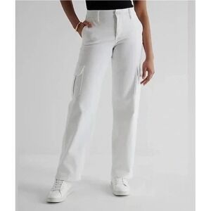Express Cargo Pants White Relaxed Straight Low Rise Utility Denim Women 8S NEW